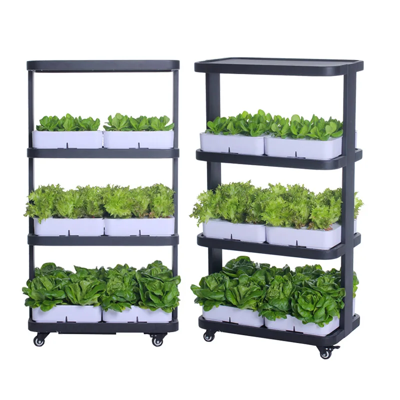 

Fully Automated Smart Hydroponic Pots at-Home Grow System with Hydroponic Trays, White black wooden