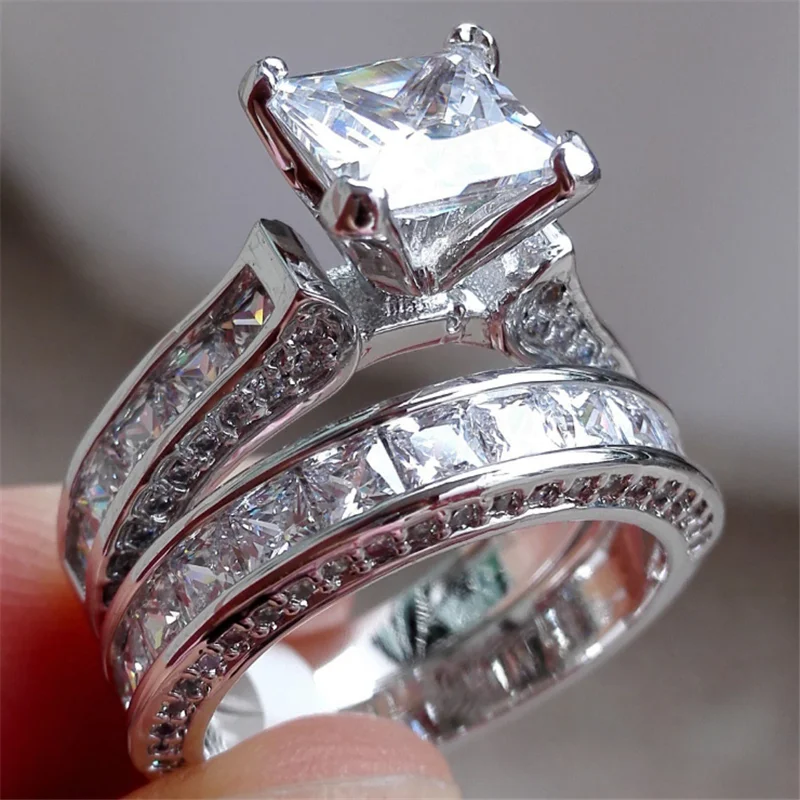 

Fashion luxury 2pcs diamond wedding ring for women, As the picture