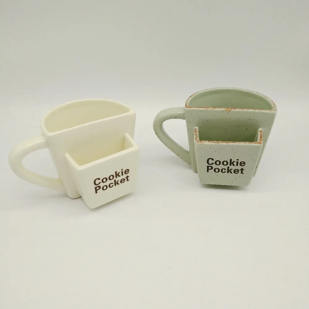 Wholesale Ceramic Biscuit Pocket Mug/cookie Pocket Mug,White And Green