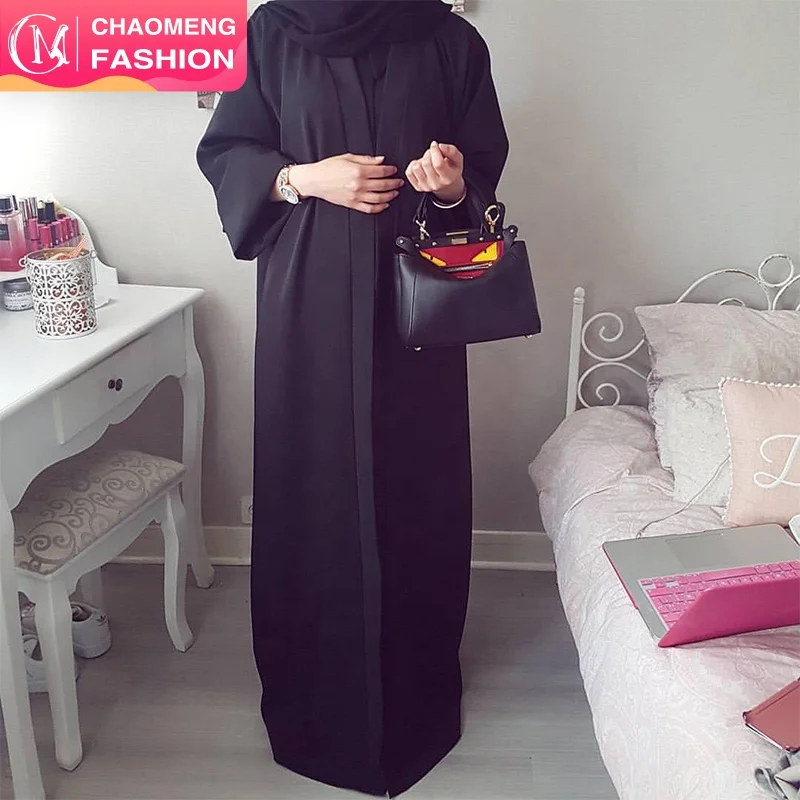 

1763# 2021 hot sell modest islamic wear muslim women summer simple open plain kaftan abaya in dubai, Black/gray/maroon/khaki/dark green/navy