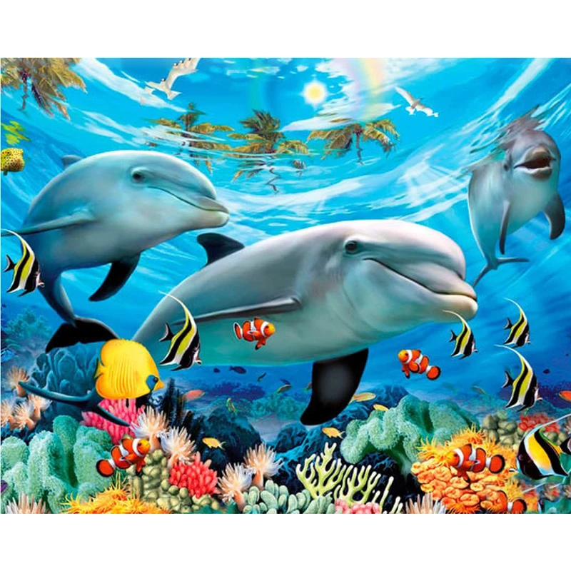 

Factory Wholesale Dolphin Diamond Painting Full Drill AB Drill 5d Diy Diamond Embroidery Painting Ocean Scenery