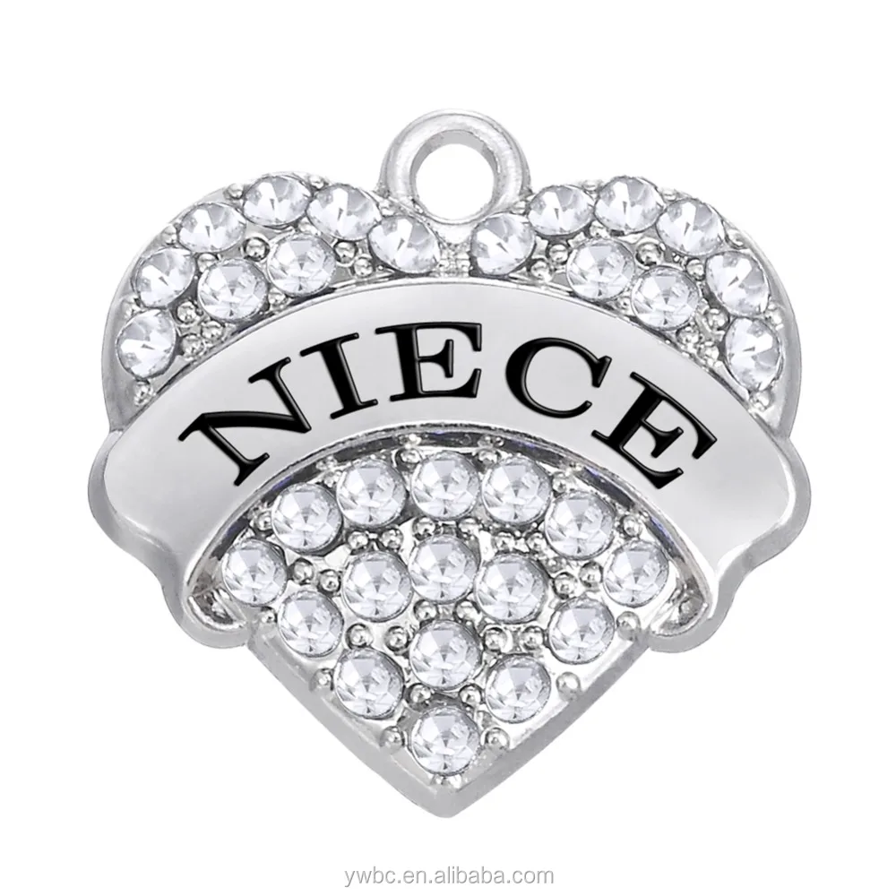 

Fahion Zinc Alloy Metal Pave Heart Clear Pink Blue Crystal Gift Heart Shape Bracelet Relative Alphabet NIECE Charm Jewelry, Silver stone with crystal
