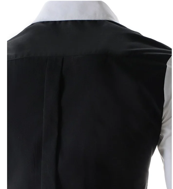 A3932 Stylish Black And White Stitching Shirts Unique Silver Button Men