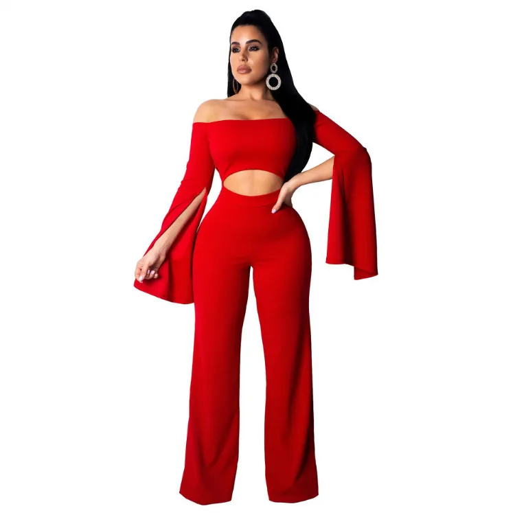 

Wholesale Women Fashion Jumpsuit Cut Out One Piece Off Shoulder Jumpsuit Slit Sleeves Ladies Jumpsuit Back Zipper, N/a