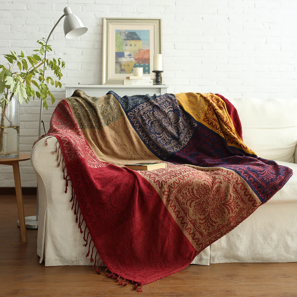 

RAWHOUSE Bohemian Jacquard chenille throw blankets for sofa