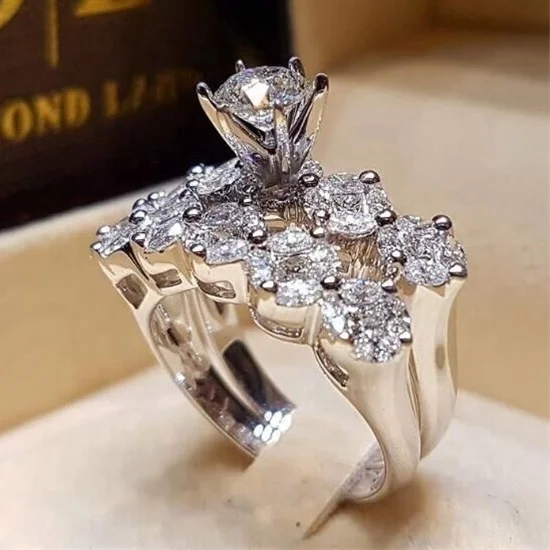 

Crystal Female Big Stone Ring Set Boho Fashion Queen 925 Silver Bridal Engagement Rings For Women Promise Love Finger Ring