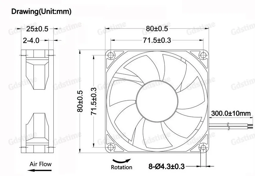 Gdstime Alir Flow Brushless Dc Cooling Axial Fan 80x80mm 80mm 3 Inch ...