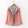 walson 2018 Spring Women Basic Jacket Pocket Zipper Hooded Two Side Wear Cartoon Print Outwear Loose Coat