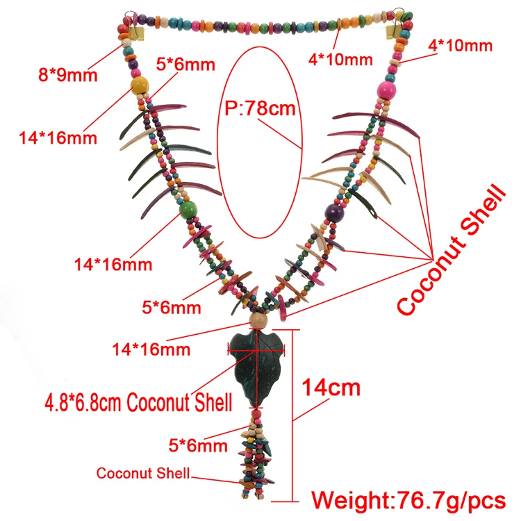 Wholesale Multi Color Coconut Shell Bohemian Necklace For Women Knit Handmade Wood Beads Ethnic 5319