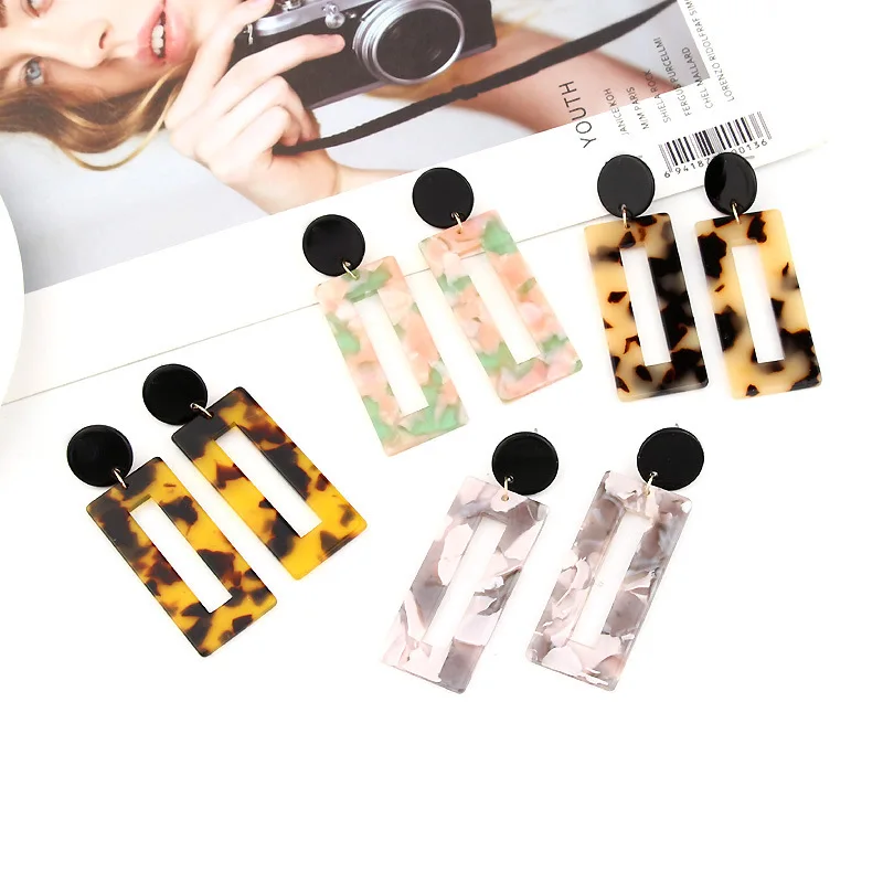 

Japan Korea leopard earrings acrylic plate resin big earrings women