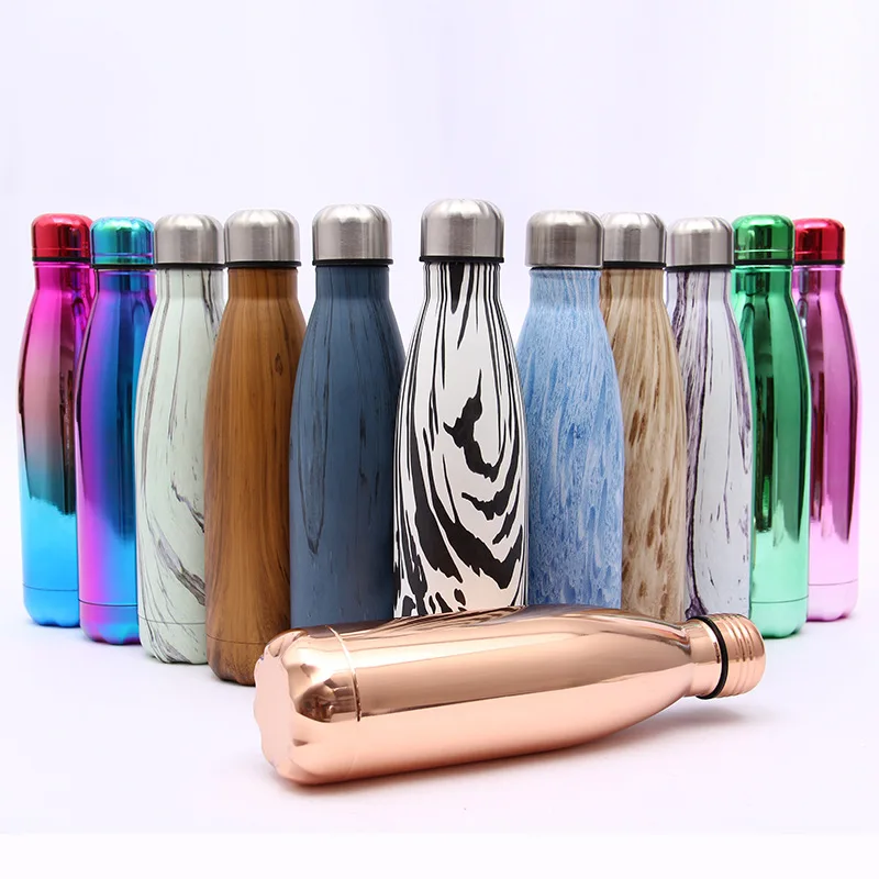 

500ml UV Coating Rose Gold Insulation Vacuum Cola Shape Sports Bottle, Blue red white black or customized