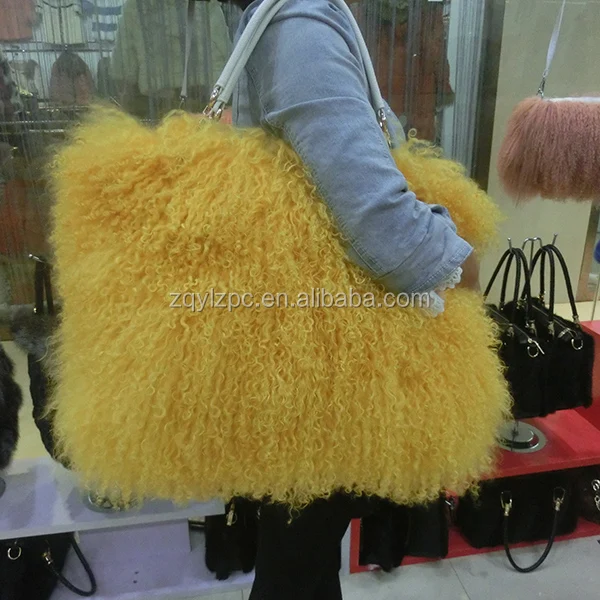 

2015 Yellow Genuine Mongolian Sheep Fur Shoulder Bag, Natural or dyed