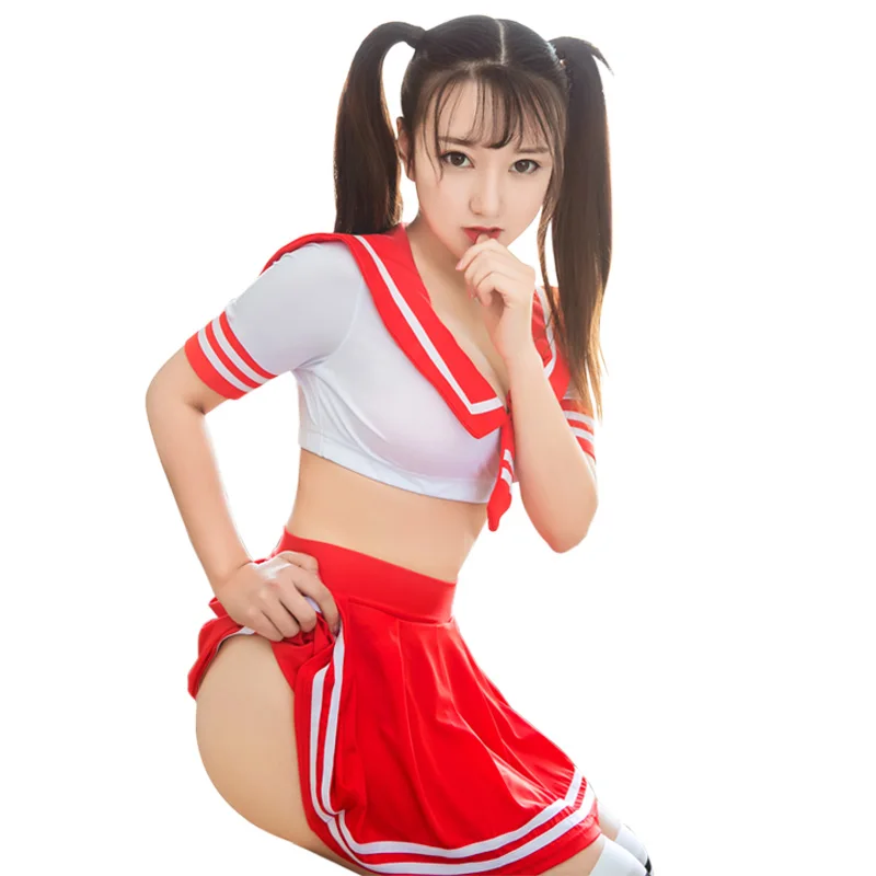 
wholesale 6027 Japan and Korea school girls sexy costume summer crop top and pleated skirt role play sexy schoolgirl costume 