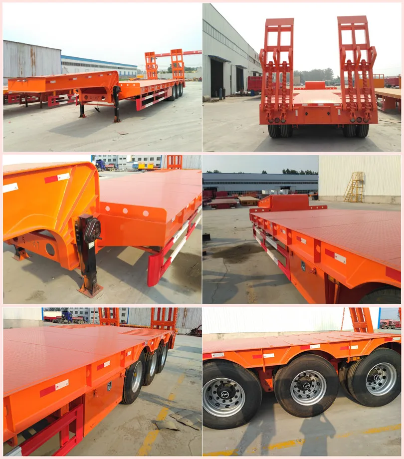 Fixed Neck 3 Axle 60ton 80ton 100ton Lowboy Low Loader Bed Trailer