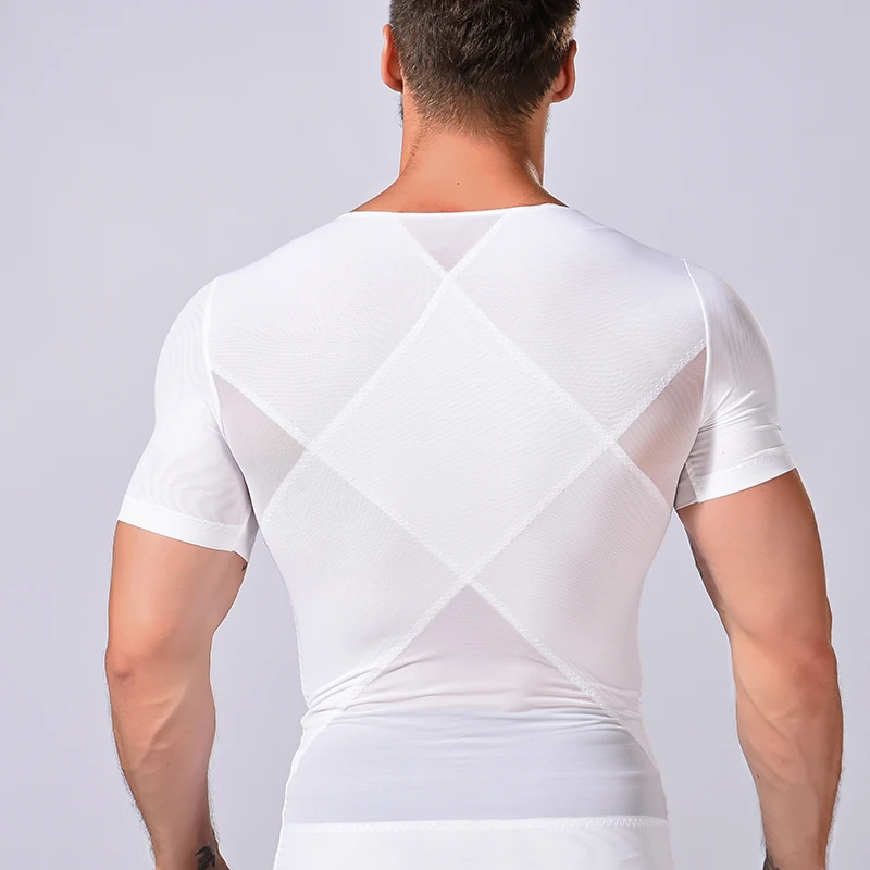 
men zipper stretch mesh body shaping short sleeve shirt man shapewear body slimming man shapers 