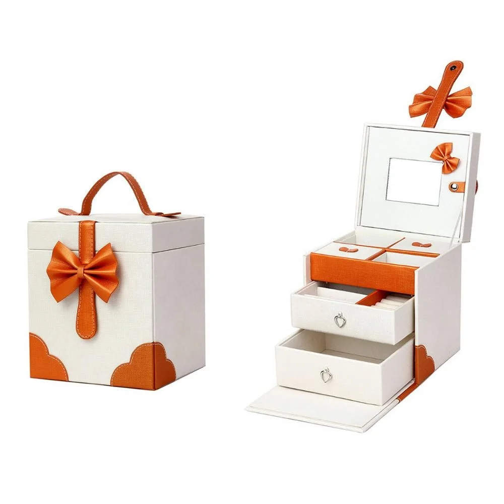 

Custom storage gift jewellery boxes luxury logo printed packaging organizer leather jewelry box, White(can be customized)