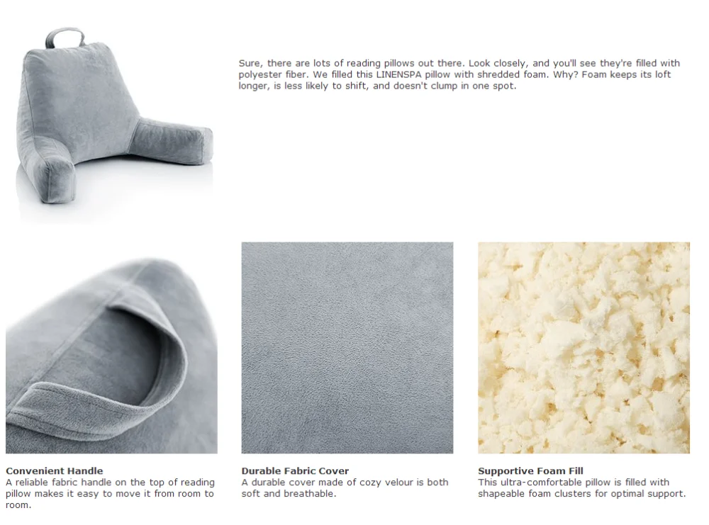 Comfort Shredded Memory Foam Reading Pillow For Protecting The Waist