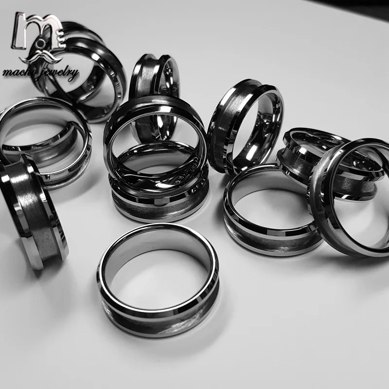 
Wholesale Beveled Edges Center Grooved Tungsten Rings Blank Ring for Inlay 