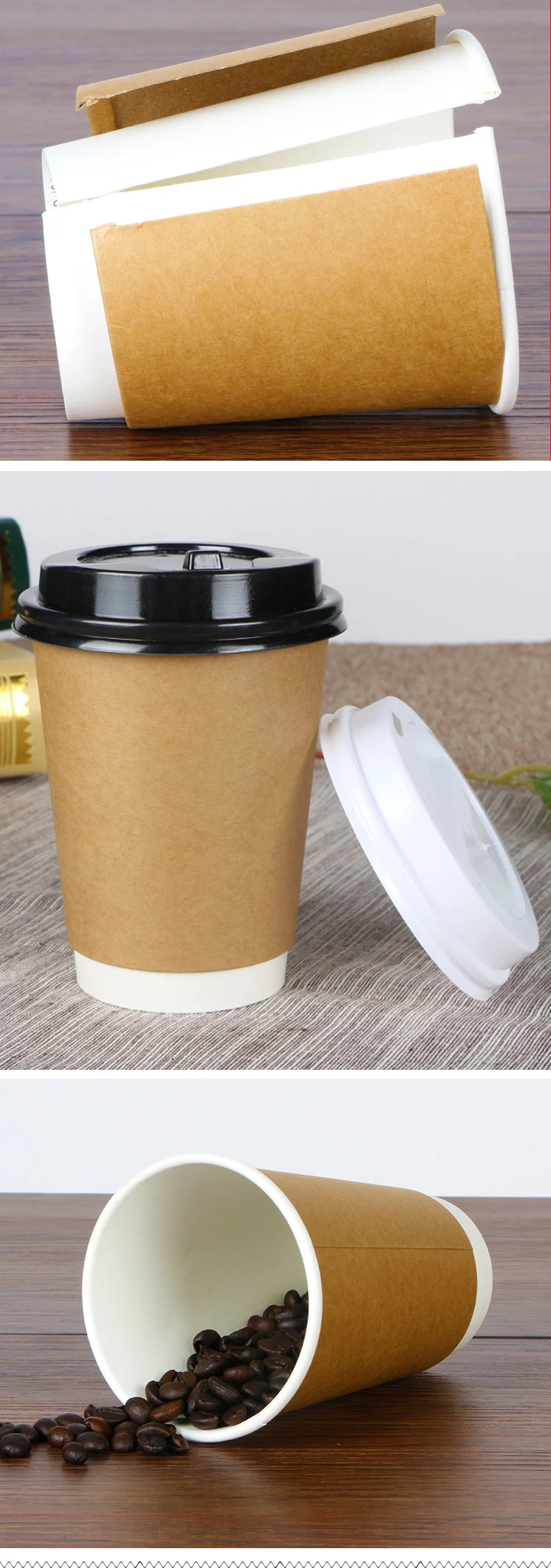 8oz 12oz 16oz Kraft Paper Double Wall Cup For Hot Coffee With Plastic Cover Customization 1250