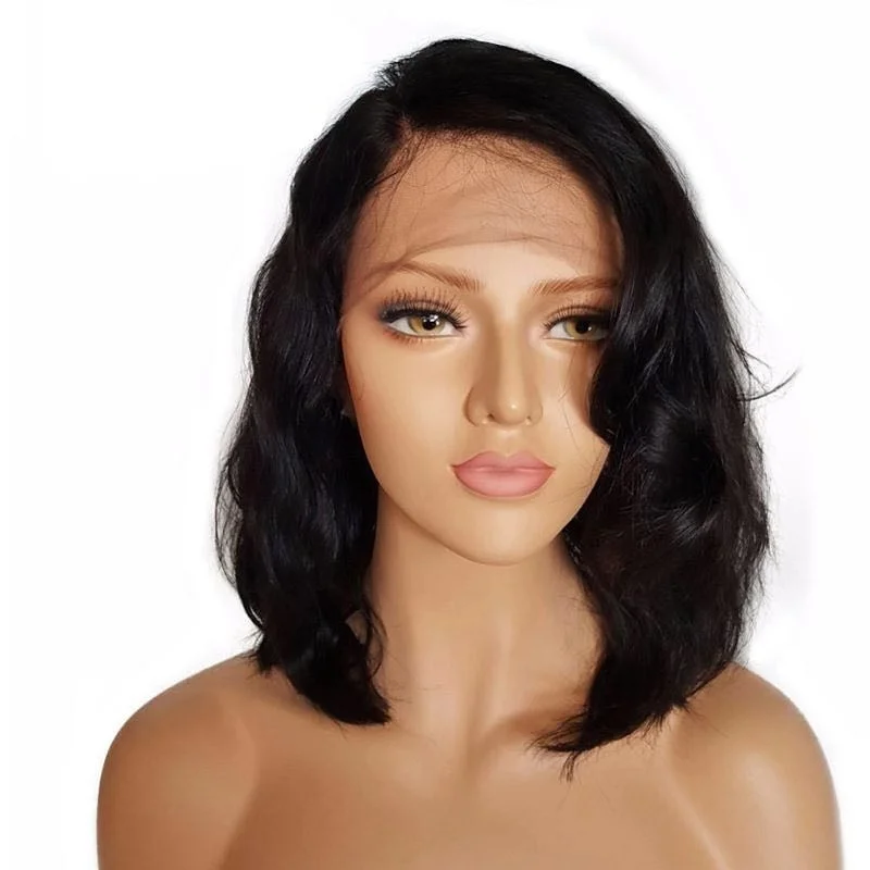 

100% human lace front wavy bob wig with natural color with 150% density,indian hair with wholesale price and large stocks