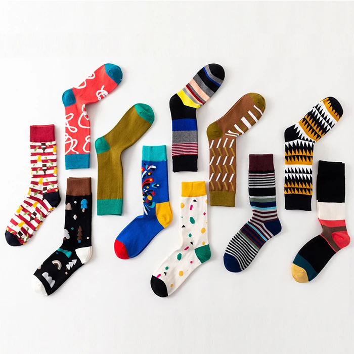 Cute Custom Logo Knitted Socks Jacquard Colorful Men Fashion Crazy ...
