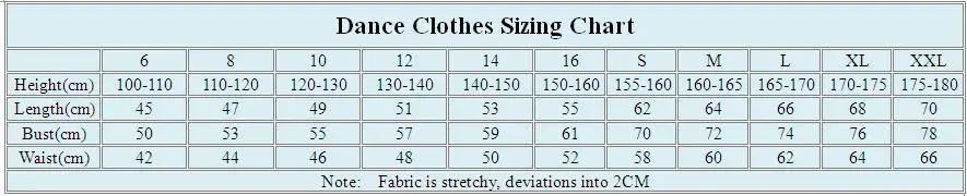 Balera Dancewear Size Chart
