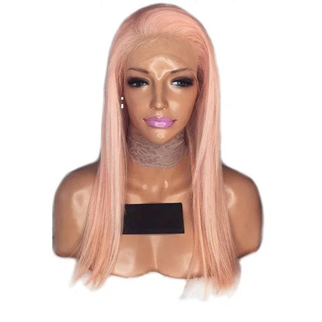 

Straight Pink Color Human Hair Wig Lace Front Wigs With Baby Hair