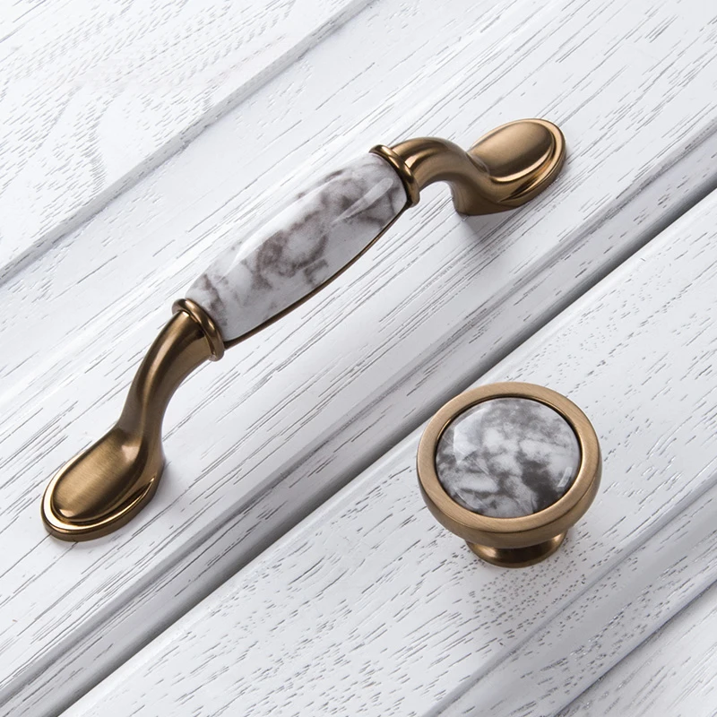 

Simple style marbled ceramic green bronze handle CZ-2020, Wave pattern + bronze