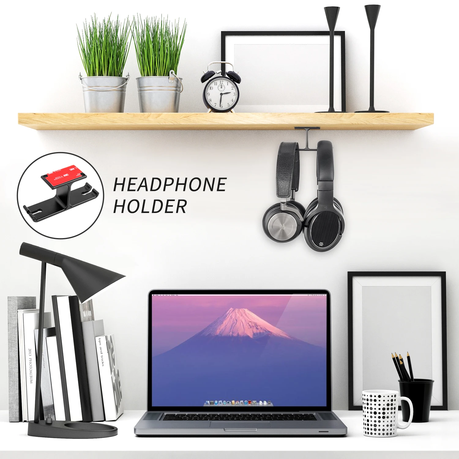 Dual Headphone Cabide Alumínio Headset Holder Wall Mount Cabo Clip Sob Mesa Gancho Suporte De Auscultadores Suporte De Auscultadores