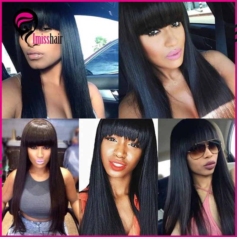 Factory Supplied 100 Human Hair Full Lace Wigs With Bangs Straight