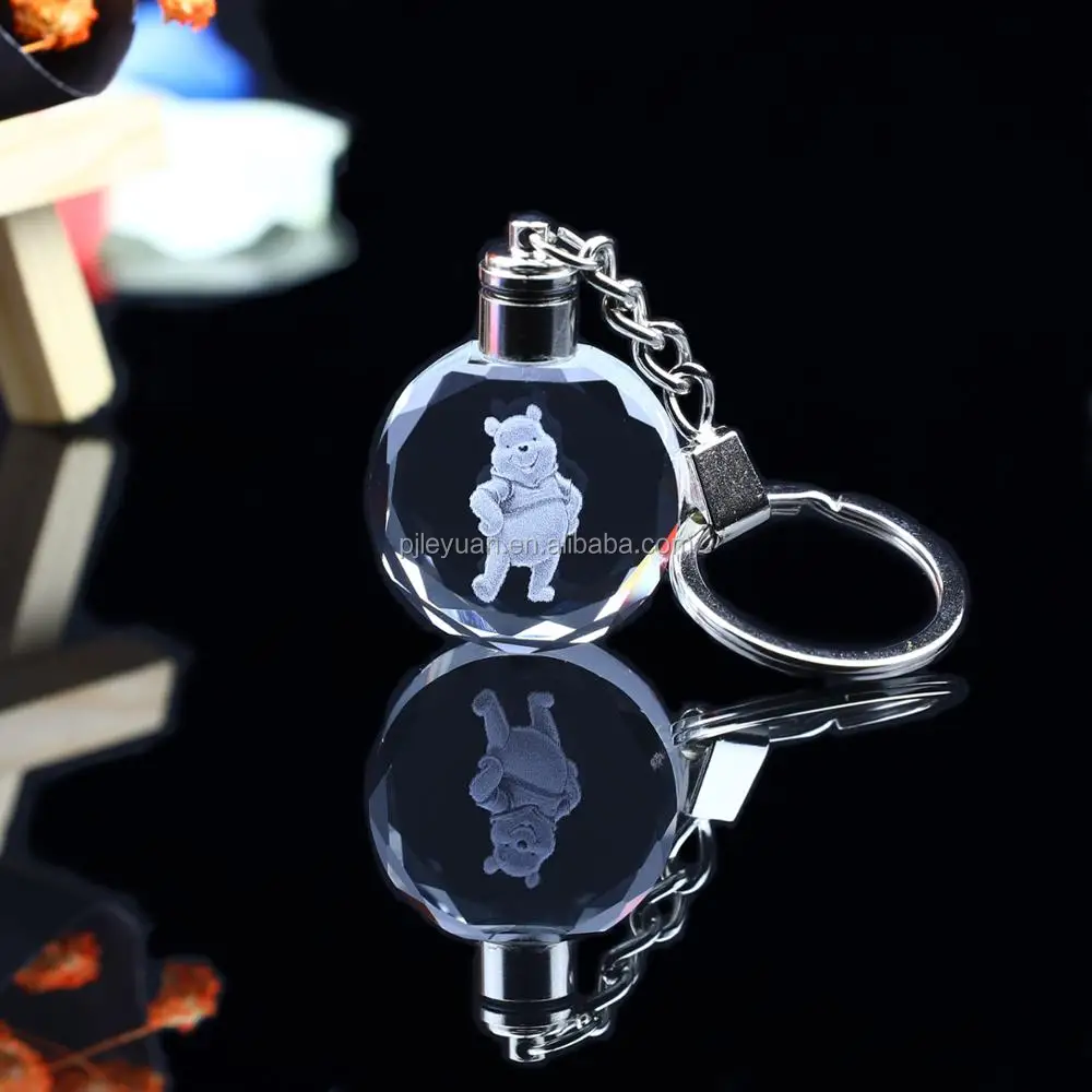 3d Laser Gravierte Led Kristall Schlüsselanhänger Schlüsselanhänger mit LED Beleuchtung mit eigenem Namen 3D