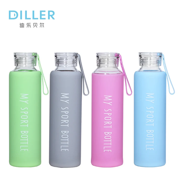

Single wall glass drinking water bottle with sleeve
