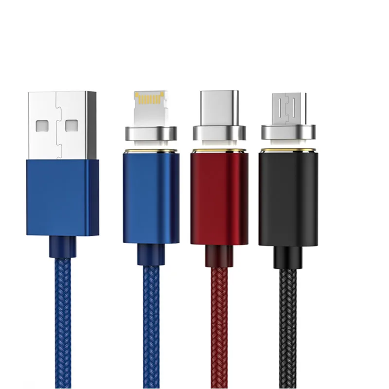 

Custom Braided Cell Phone 3In 1 Quick Charging Magnet Kabel 3A Data Cable Magnetic Micro Usb Cabel Charger Cable