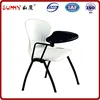 Company campus use white plastic meeting room chairs with writing pad and low price