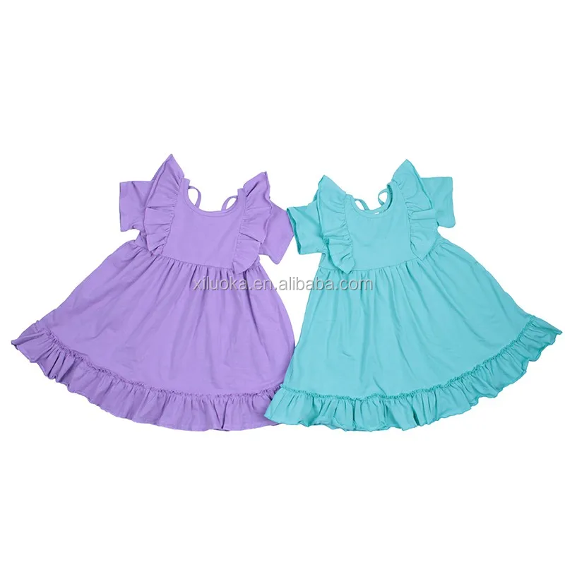 

Wholesale solid color twirl clothes boutique baby clothing kids cotton dress, Picture