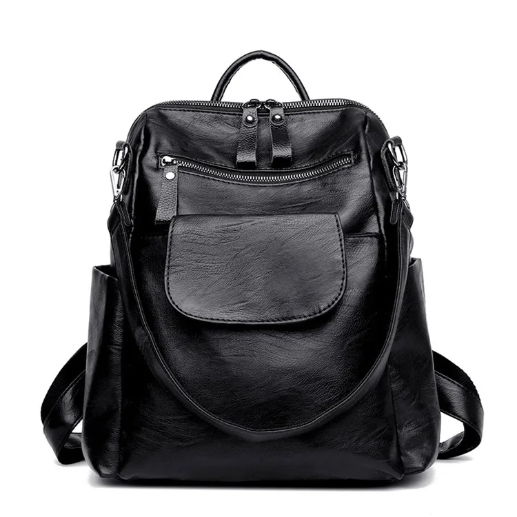 

2020 New Wholesale Stylish Ladies Pu Leather Black Backpack School Bag, As picture