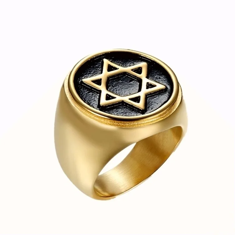

ORDRM Gold Plated Star Of David Rings For Men Jewelry, Gold + black