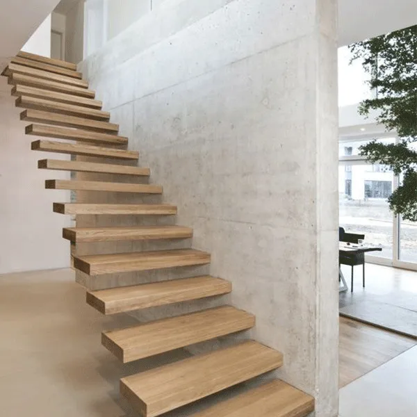 
Solid wood rubber wood timber space-saving indoor prefabricated floating stairs 