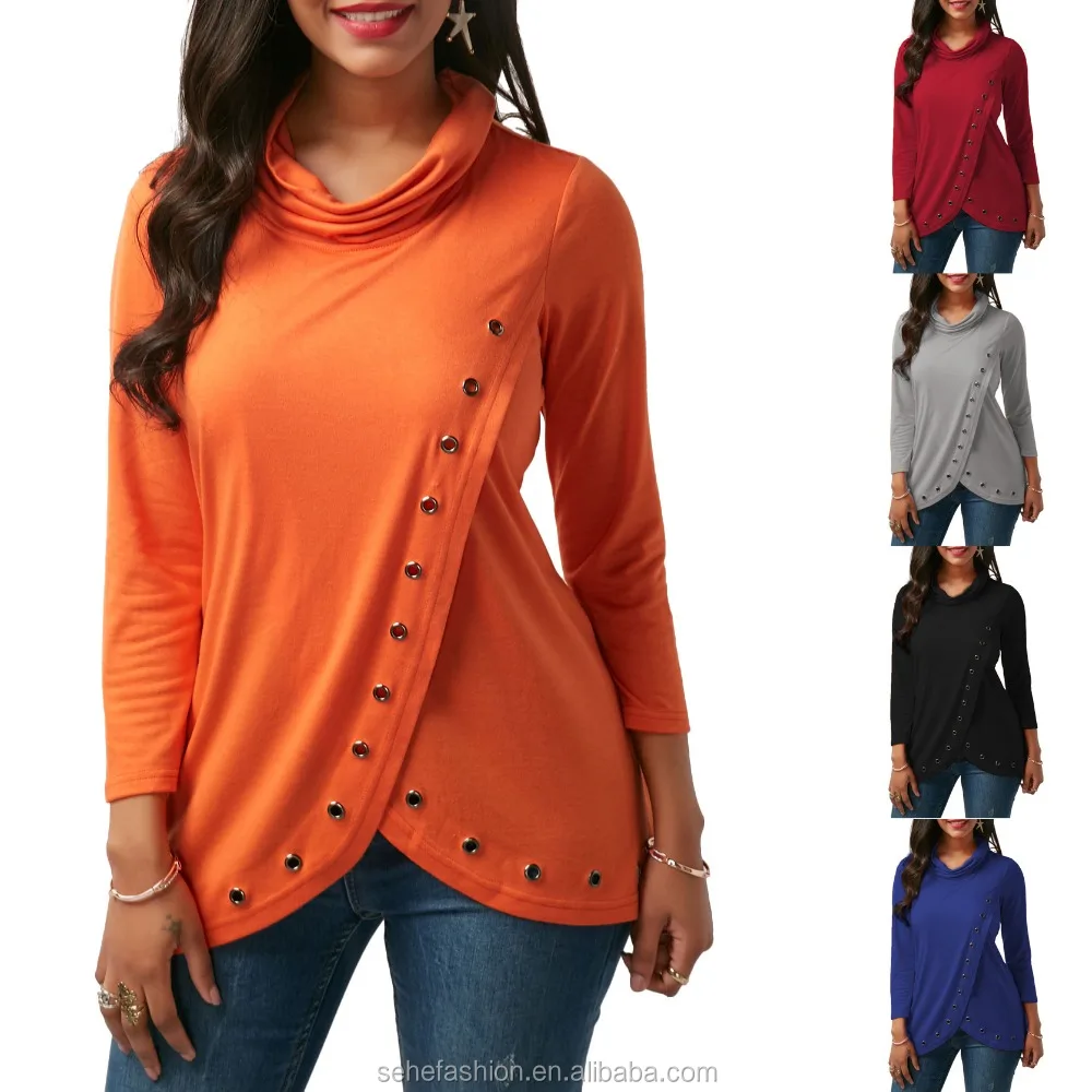 

1130-MC2 Factory direct wholesale 5 colors splicing blouses long sleeve fashion blouses for women ladies