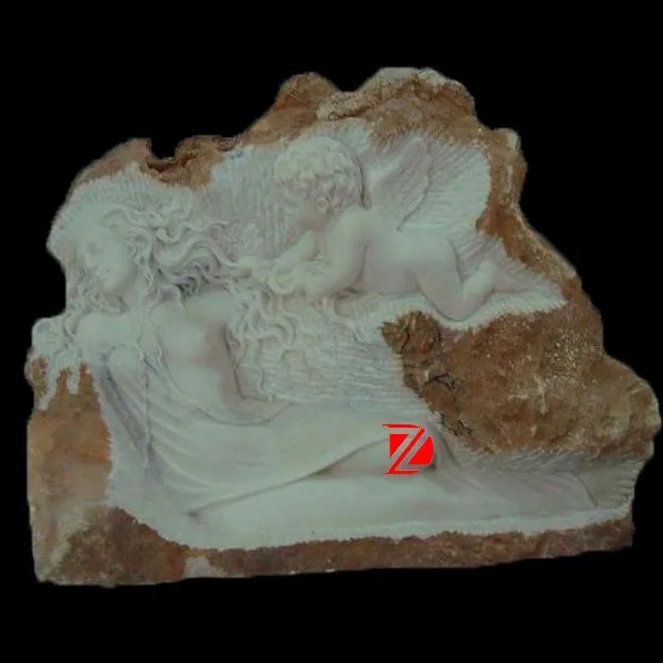 
stone relief sculpture with mother and baby 