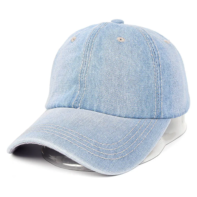New Washed Aging Treatment Light Blue Cotton Denim Sport Caps Blank ...