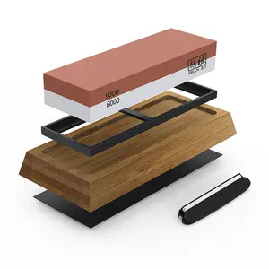 Image of Amazon Hot sale Double Side China Natural Whetstone Knife Sharpening Stone 1000 6000 with Bamboo Holder Base & Angle Guide
