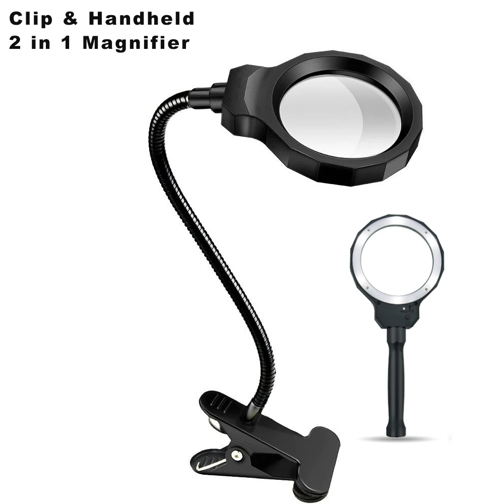 

DH-88001 Low Vision Aid Illuminating Round Lens Led Map Magnifier Lamp,Flexible Arm Desk Reading Magnifying Glass, Silver,black...all color avaliable