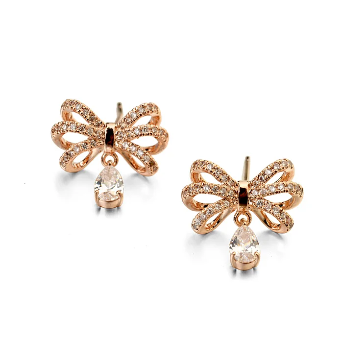 

New trending jewelry accessories shiny zircon water drop earring bowknot pendant earrings