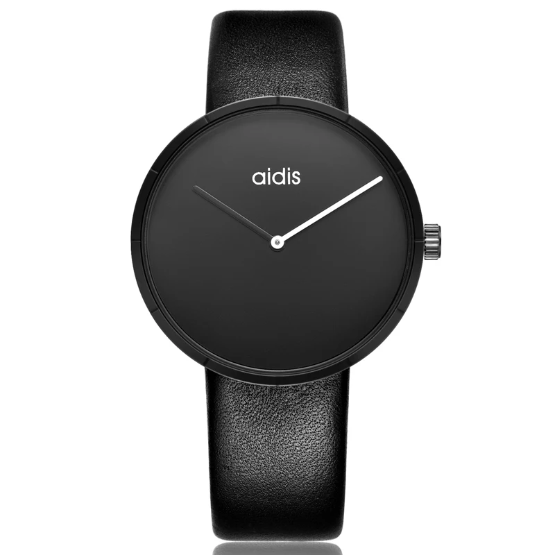 

Minimalistic Style Quartz Wristwatch Simple Lady Men Watch Leather OEM Custom Logo Watch, Black and white