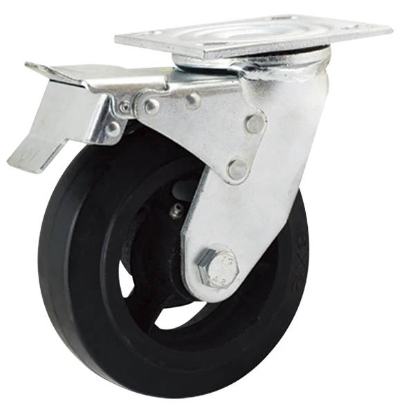 6" Roller Bearing Top Plate Stem Heavy Loading Trolley Industrial Swivel Cast Iron Black Rubber Castor Wheels