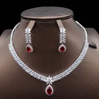 

2019 New Deluxe AAA Zircon Ruby Real Gold Plated India Bridal Jewelry Set