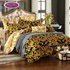 High quality latest designs 100% cotton gold color percale printed bed sheet / bedding set