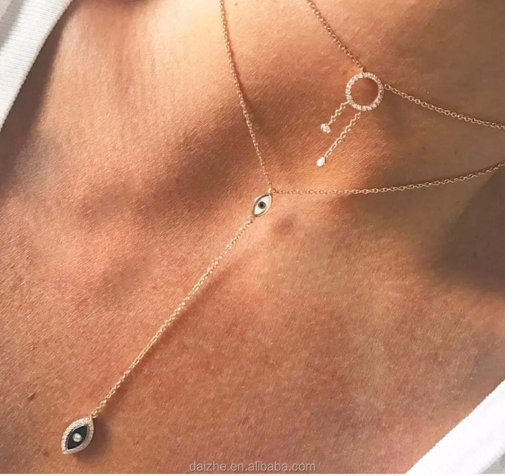 

luxury 2021 summer high quality fine silver jewelry long lariat y shape evil eye necklace for women