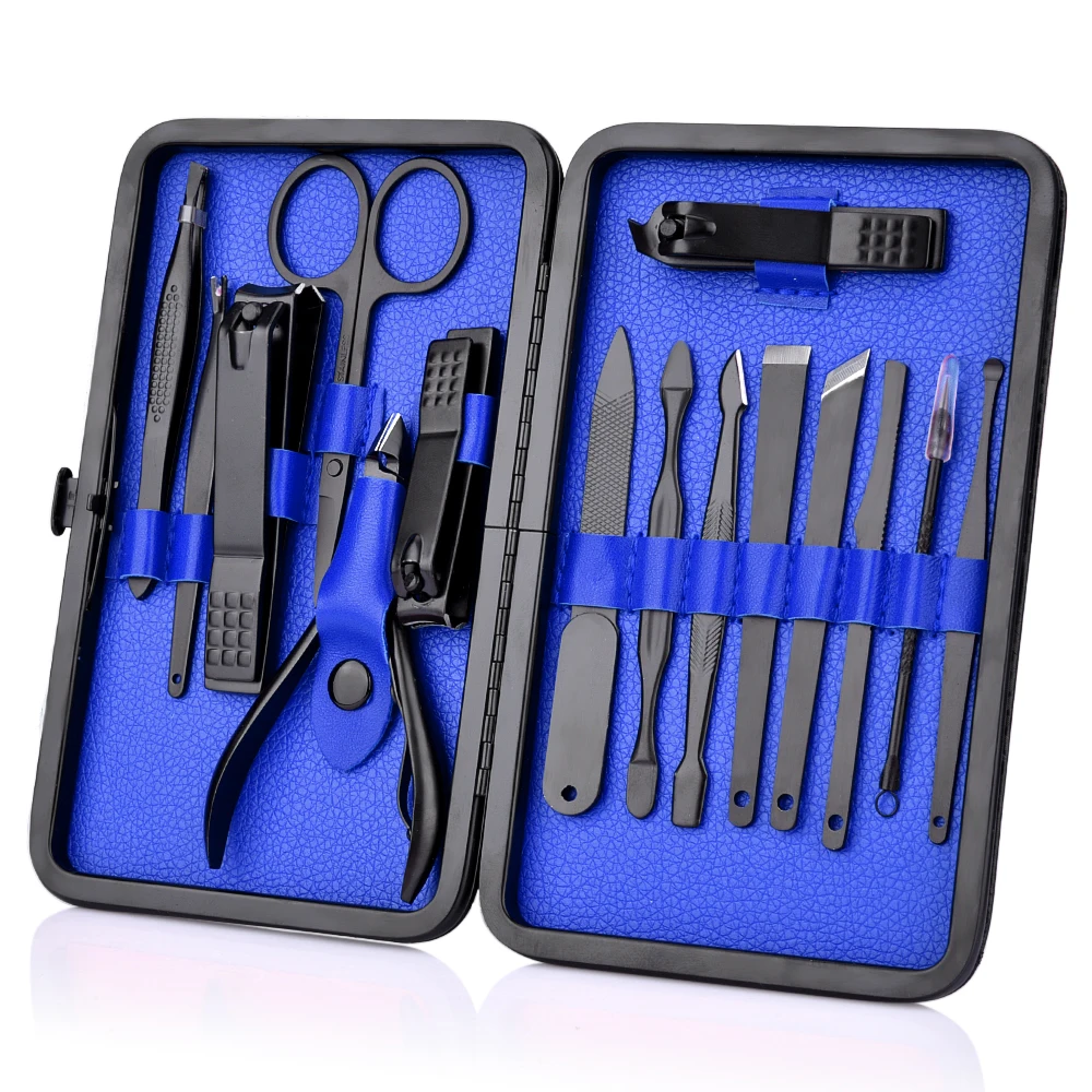 

15pcs Professional Manicure Set Pedicure Knife Toe Nail Clipper Cuticle Dead Skin Remover Kit Stainless Steel Feet Care Tool Set, Black